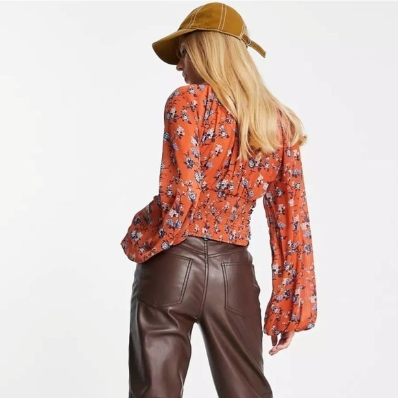 Free People Rose floral print blouse orange size xs - Picture 3 of 11